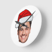 Custom Face Photo Santa Hat Christmas Ronde Klok (Hoek)