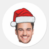 Custom Face Photo Santa Hat Christmas Ronde Sticker (Voorkant)