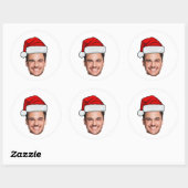 Custom Face Photo Santa Hat Christmas Ronde Sticker (Vel)