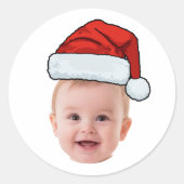 Custom Face Photo Santa Hat Christmas Ronde Sticker (Voorkant)