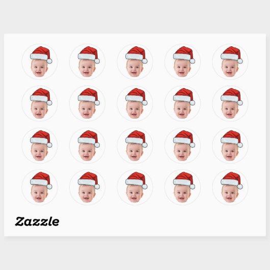 Custom Face Photo Santa Hat Christmas Ronde Sticker (Vel)