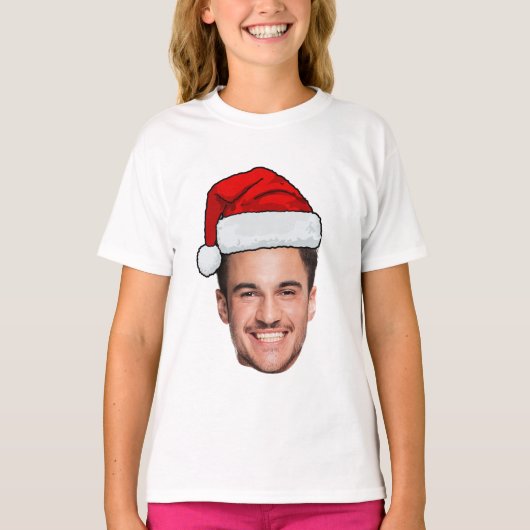 Custom Face Photo Santa Hat Christmas T-shirt (Voorkant)
