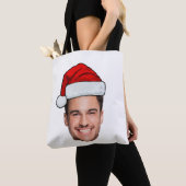 Custom Face Photo Santa Hat Christmas Tote Bag (Dichtbij)