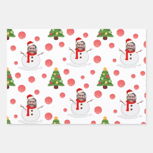 Custom Face Photo Sneeuwman Wrapping Paper Sheets (Voorkant)