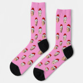 Custom Face Santa Hat Pink Socks, 4 Photos Pink Sokken (Links)