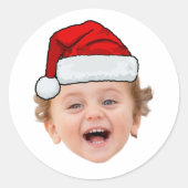 Custom Face Santa Stickers, Face Photo Santa Hat Ronde Sticker (Voorkant)