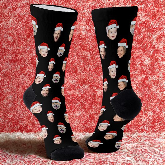 Custom Face Socks, Santa Hat 4 Photos Christmas Sokken