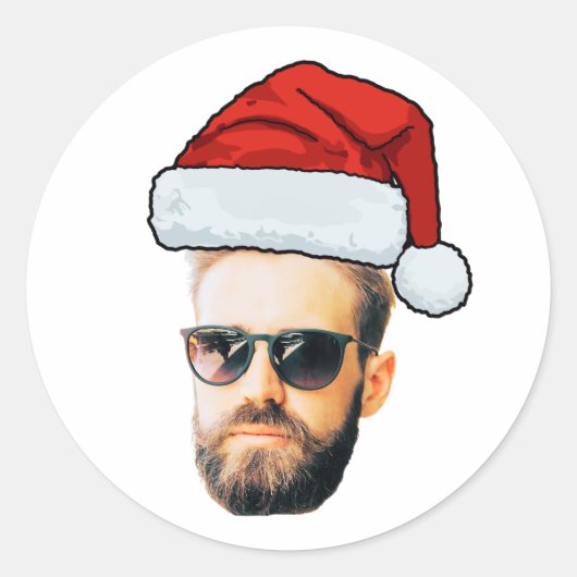 Custom Face Stickers, Photo Santa Hat Christmas Ronde Sticker (Voorkant)