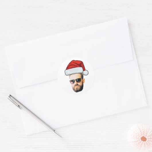 Custom Face Stickers, Photo Santa Hat Christmas Ronde Sticker (Envelop)