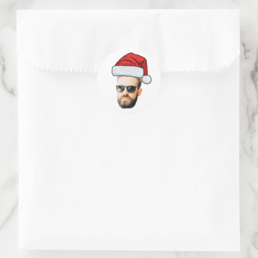 Custom Face Stickers, Photo Santa Hat Christmas Ronde Sticker (Tas)