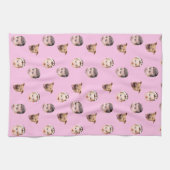 Custom Face, Unique Family Gift 3 Photos Face Pink Theedoek (Horizontaal)