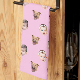 Custom Face, Unique Family Gift 3 Photos Face Pink Theedoek