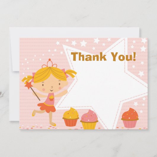 Custom Fairy Princess Cupcake Dank u Bedankkaart (Voorkant)