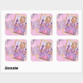 Custom Fairy Tale 6e Partij Lila en Roze Vierkante Sticker (Vel)