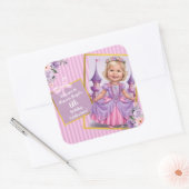 Custom Fairy Tale 6e Partij Lila en Roze Vierkante Sticker (Envelop)