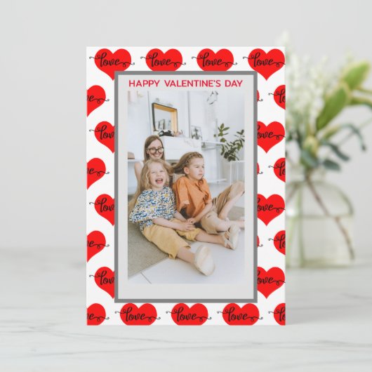 Custom Familie Foto Liefde Hart Valentijnsdag Kaar Feestdagenkaart (Staand voorkant)