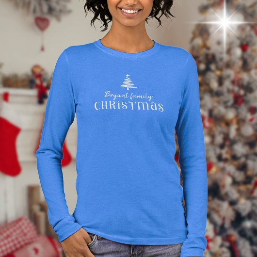 Custom familie kerstboom blauwe lange mouw Tri-Blend shirt