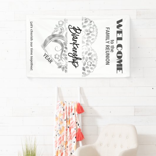 Custom Familie Reünie Hart Kunst Boom Wit Zilver Spandoek (Insitu)