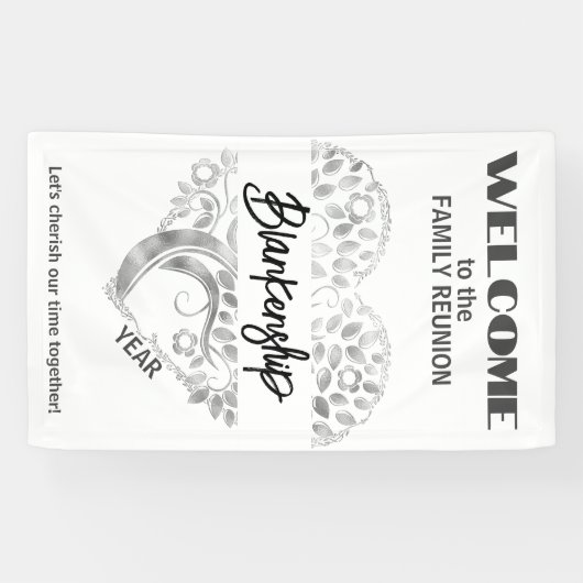 Custom Familie Reünie Hart Kunst Boom Wit Zilver Spandoek (Horizontaal)