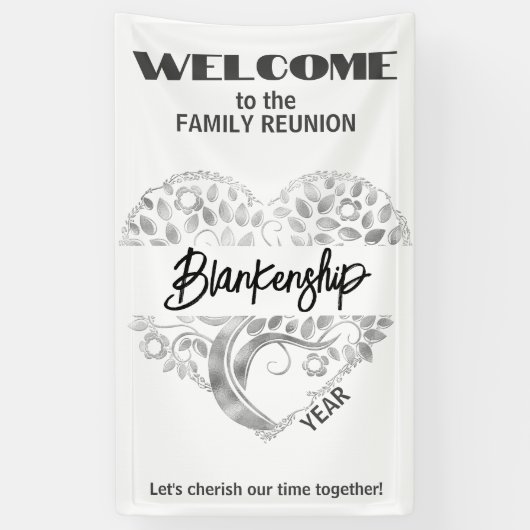 Custom Familie Reünie Hart Kunst Boom Wit Zilver Spandoek (Verticaal)