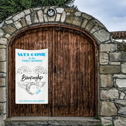 Custom Familie Reünie Hart Kunst Boom Wit Zilver Spandoek