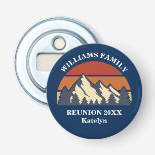 Custom Familie Reünie Party Mountain Sunset Button Flesopener