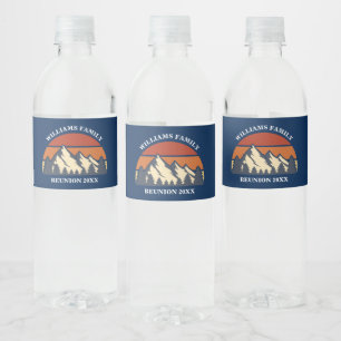 Custom Familie Reünie Party Mountain Sunset Waterfles Etiket
