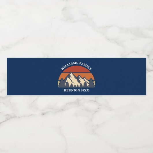Custom Familie Reünie Party Mountain Sunset Waterfles Etiket (Enkel label)