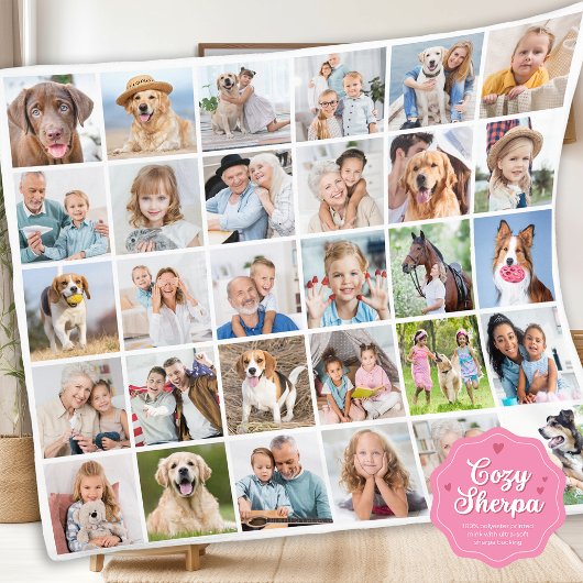 Custom Family 30 Photo Collage Cute Memories Sherpa Deken