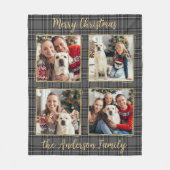 Custom Family 4 Photo Collage Winter Grijs Plaid Fleece Deken (Voorkant)