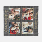 Custom Family 4 Photo Collage Winter Grijs Plaid Fleece Deken (Voorkant (Horizontaal))