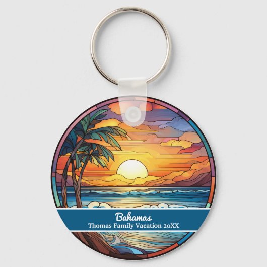 Custom Family Bahamas Vacation Faux Stained Glass Sleutelhanger (Voorkant)