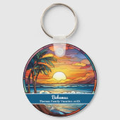 Custom Family Bahamas Vacation Faux Stained Glass Sleutelhanger (Achterkant)