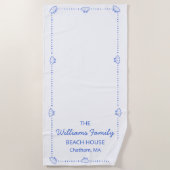Custom Family Beach House Coastal Blue Shell Chic Strandlaken (Voorkant)