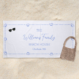 Custom Family Beach House Coastal Blue Shell Chic Strandlaken