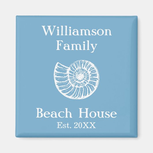 Custom Family Beach House Shell Blauw Magneet (Voorkant)