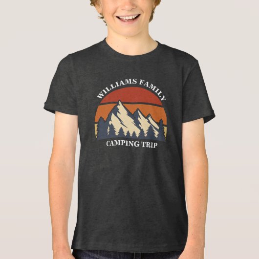 Custom Family Camping Trip Mountain Sunset Kinder Tri-Blend Shirt (Voorkant)