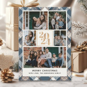 Custom Family Christmas card with 5 Photos Tartan  Kaart
