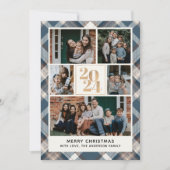 Custom Family Christmas card with 5 Photos Tartan  Kaart (Voorkant)