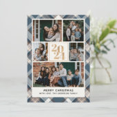 Custom Family Christmas card with 5 Photos Tartan  Kaart (Staand voorkant)