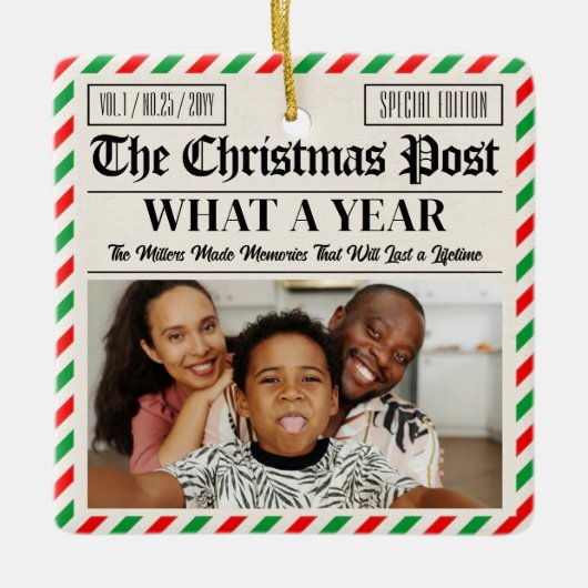 Custom Family Christmas Newspaper What a Year Keramisch Ornament (Voorkant)
