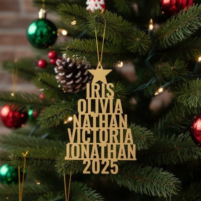 Custom Family Christmas Tree Ornament met namen Fotobeeldje Ornament (Custom Family Christmas Tree Ornament with Names)