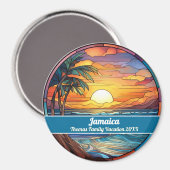 Custom Family Jamaica Trip Faux Stained Glass Magneet (Voorkant / Achterkant)