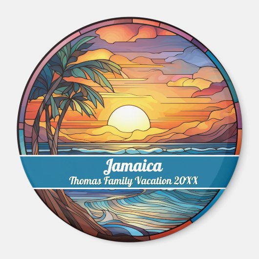 Custom Family Jamaica Trip Faux Stained Glass Magneet (Voorkant)