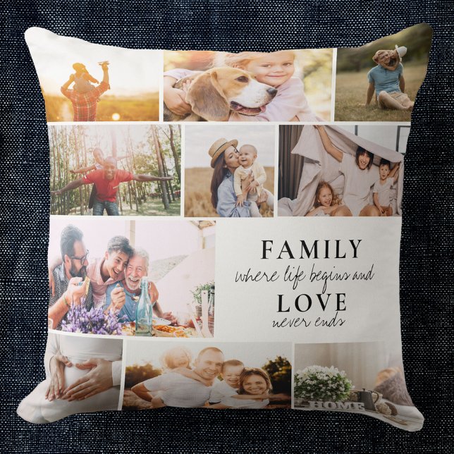 Custom Family Love Photo Collage Modern Quote Chic Kussen (Creator heeft geüpload)
