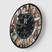 Custom Family Monogram Name Year 12 Photo Collage Grote Klok (Hoek)