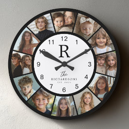 Custom Family Monogram Name Year 12 Photo Collage Grote Klok