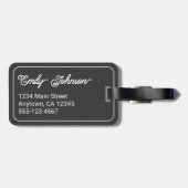 Custom Family Name in Elegant Script Charcoal Gray Bagagelabel (Achterkant horizontaal)