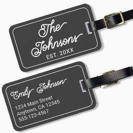 Custom Family Name in Elegant Script Charcoal Gray Bagagelabel