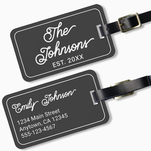 Custom Family Name in Elegant Script Charcoal Gray Bagagelabel